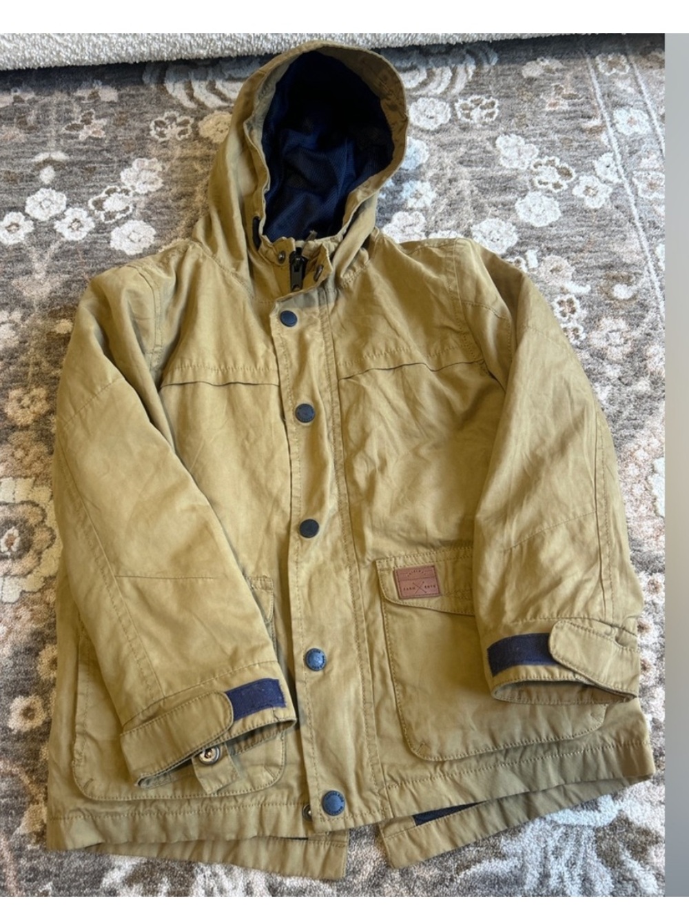 Mango Kids Khaki Hooded Raincoat Jacket Boy Waterproof